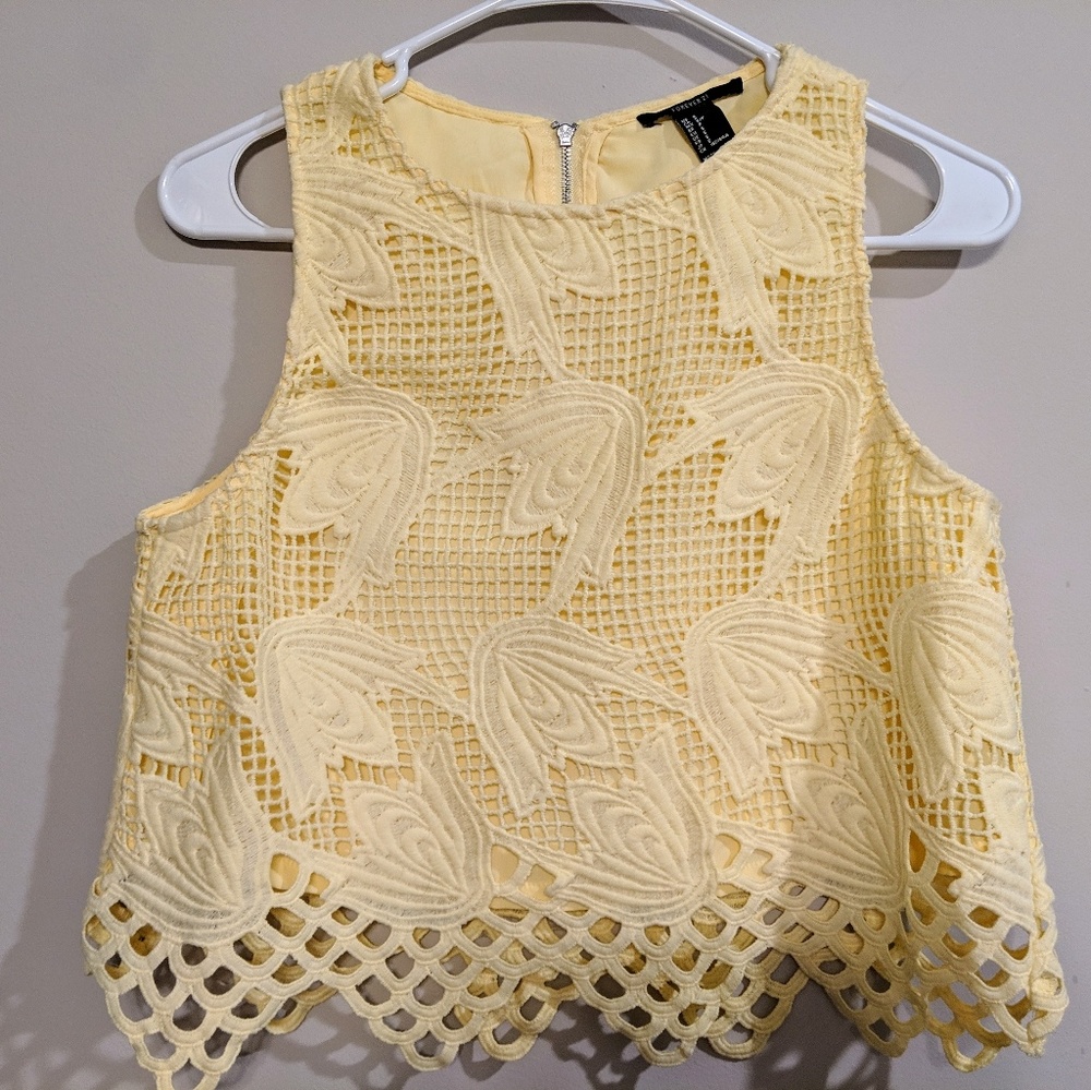 Pale Yellow Lace Crop Top